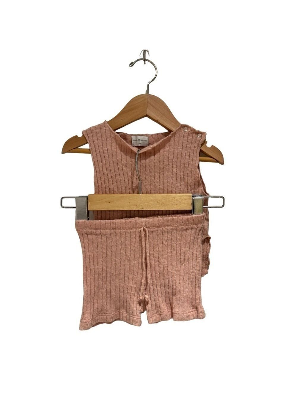 VIOLETA E FEDERICO blush pink knit ribbed set - 12M